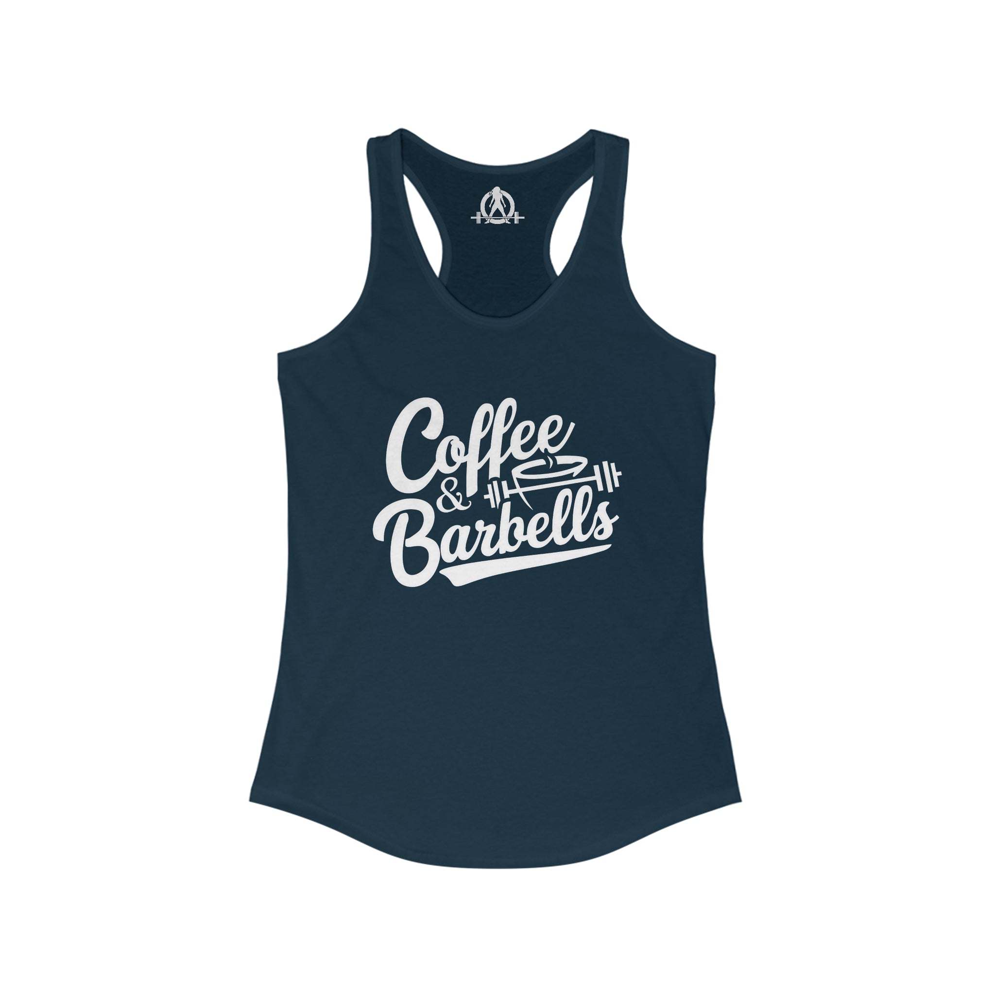 Coffee & Barbells - Women's Ideal Racerback Tank - White Logo Plain Back