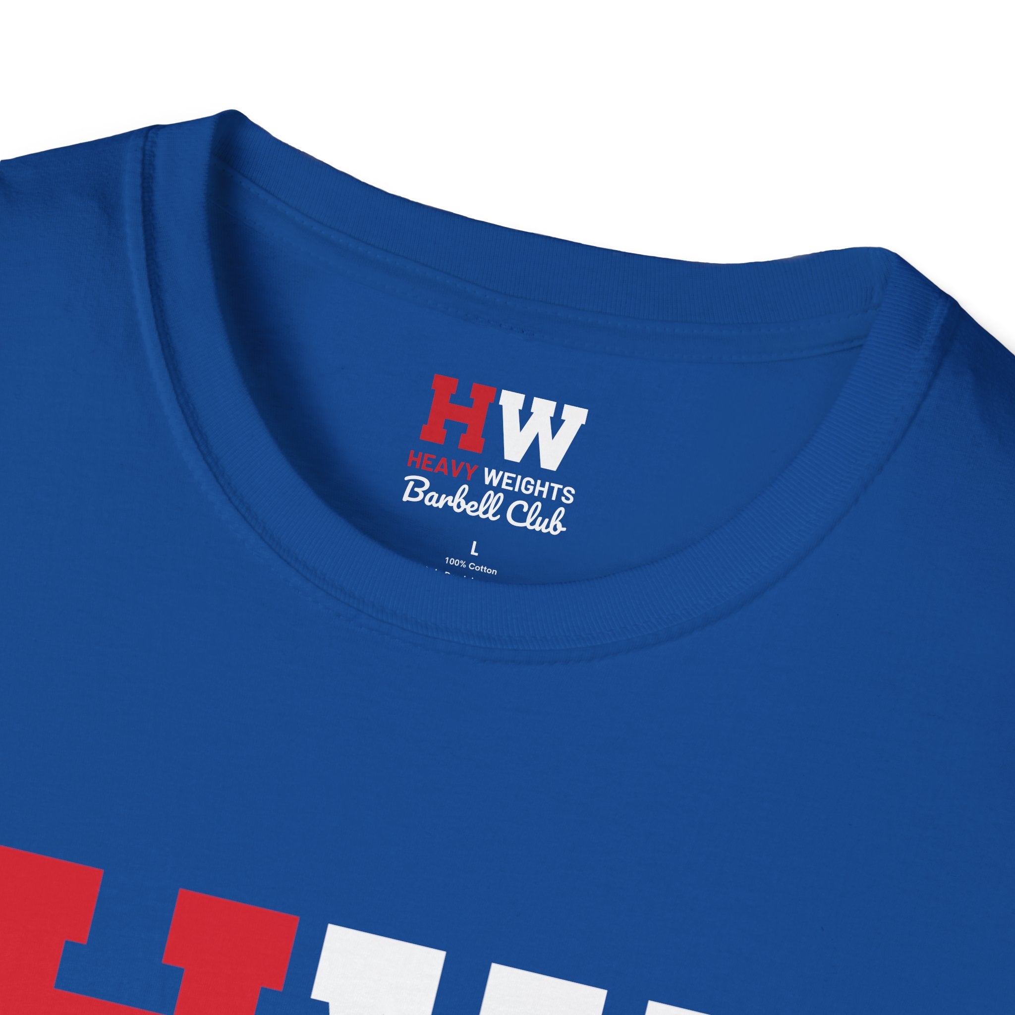Heavy Weights Barbell Club  - Unisex Softstyle T-Shirt - Black Logo - Plain Back