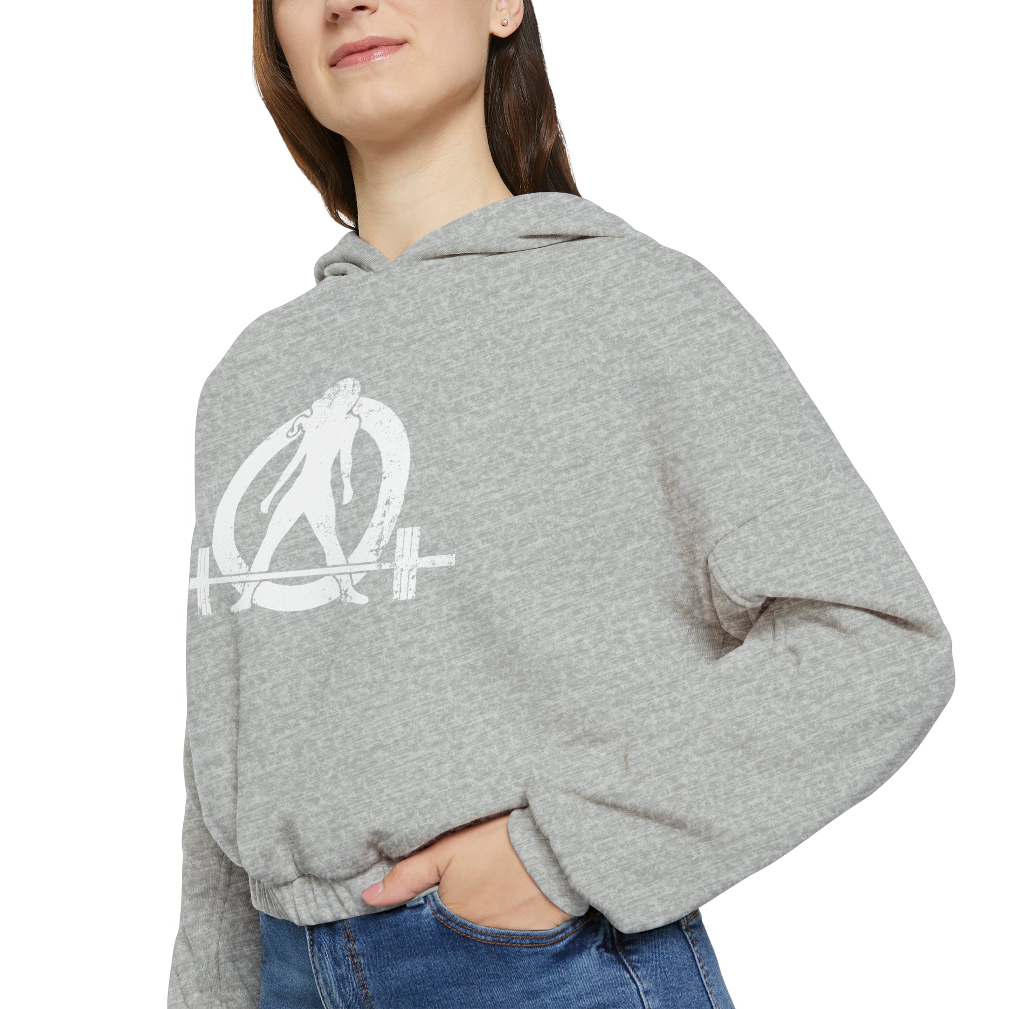 Women's Cinched Bottom Hoodie - White Distressed Logo