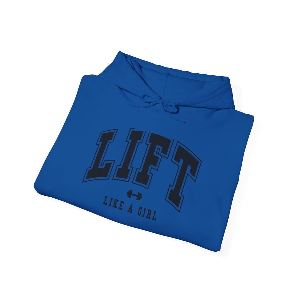 Lift Like.A Girl - Unisex Heavy Blend Hooded Sweatshirt - Black Logo on Front & Right Sleeve