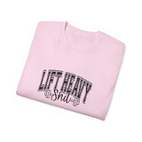 Lift Heavy Shit - Unisex Ultra Cotton Tee - Front Black Logo - Plain Back