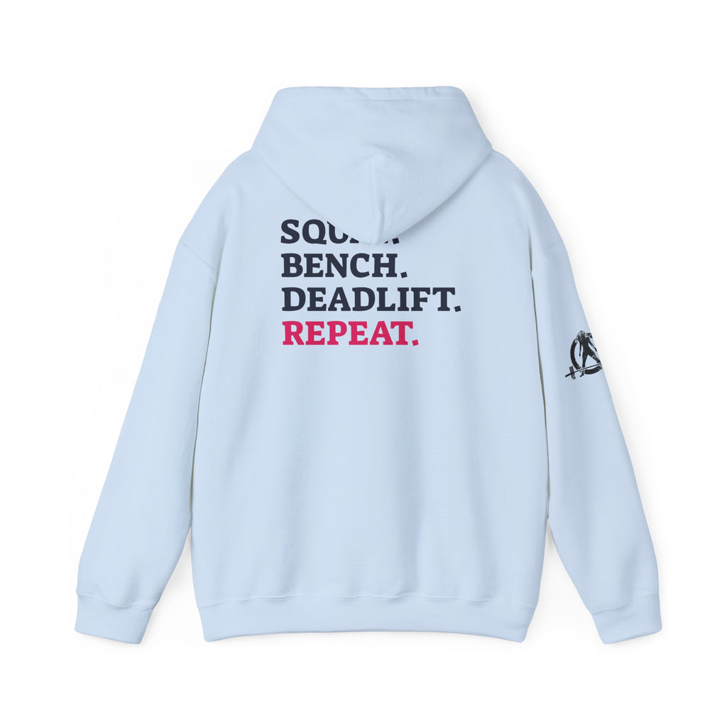 WWLW “Squat • Bench • Deadlift • Repeat” Hoodie - Black Logo Back
