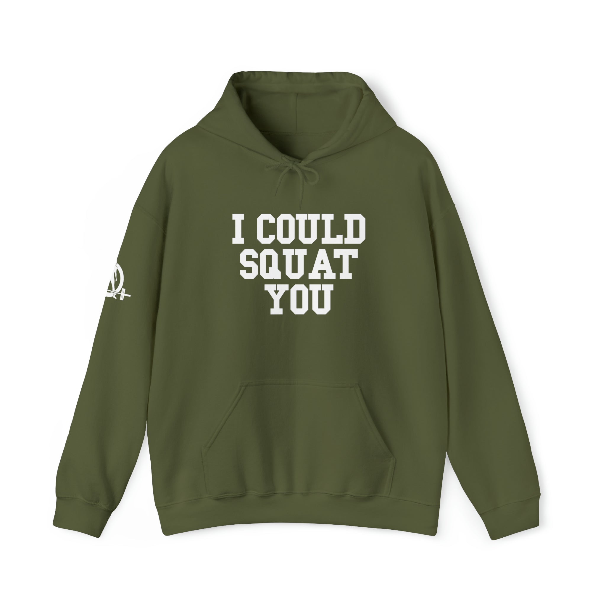 I Could Squat You - Classic Logo White - Unisex Heavy Blend Hooded Sweatshirt Print on Front