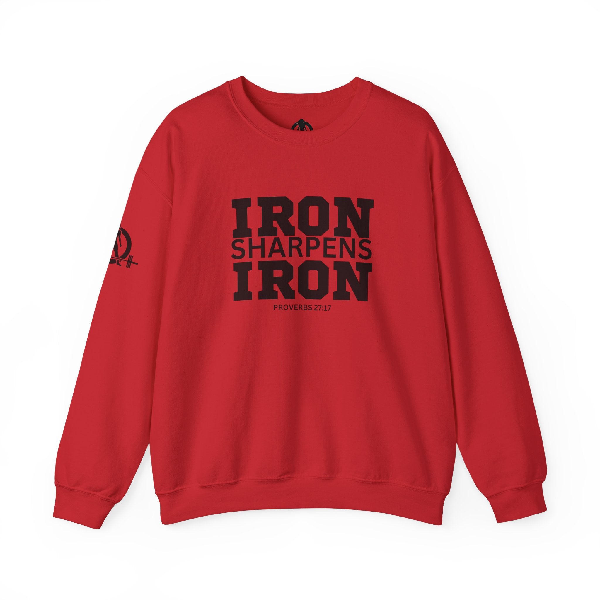 Iron Sharpens Iron - Unisex Heavy Blend™ Crewneck Sweatshirt - Front Black Logo - Plain Back