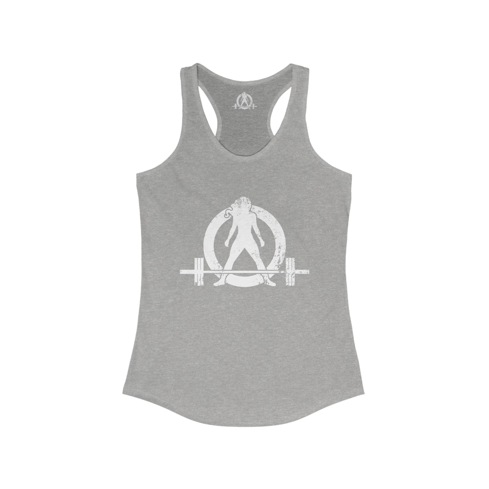 Distressed - Simple - Women's Ideal Racerback Tank - White Distressed Logo Front - Plain Back