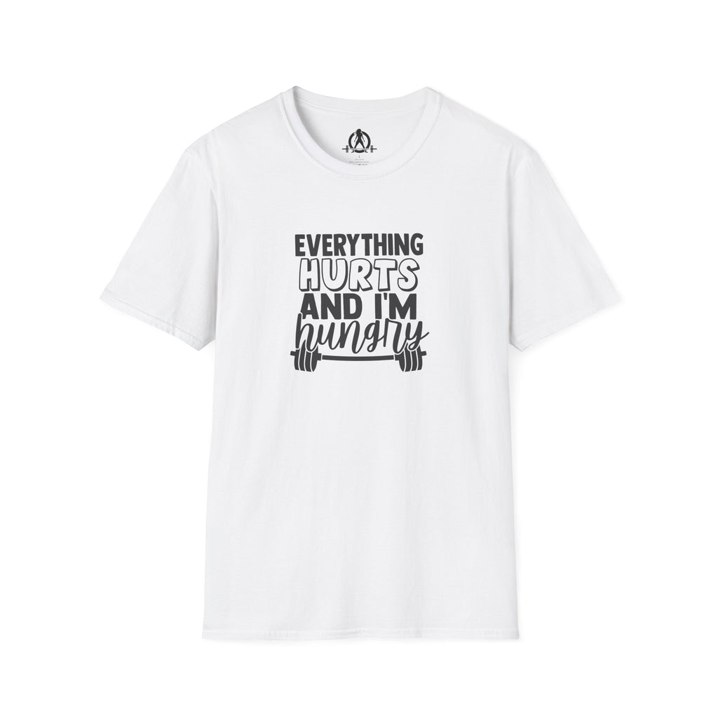 Everything Hurts & I'm Hungry - Unisex Softstyle T-Shirt - Black Print on Front Plain Back