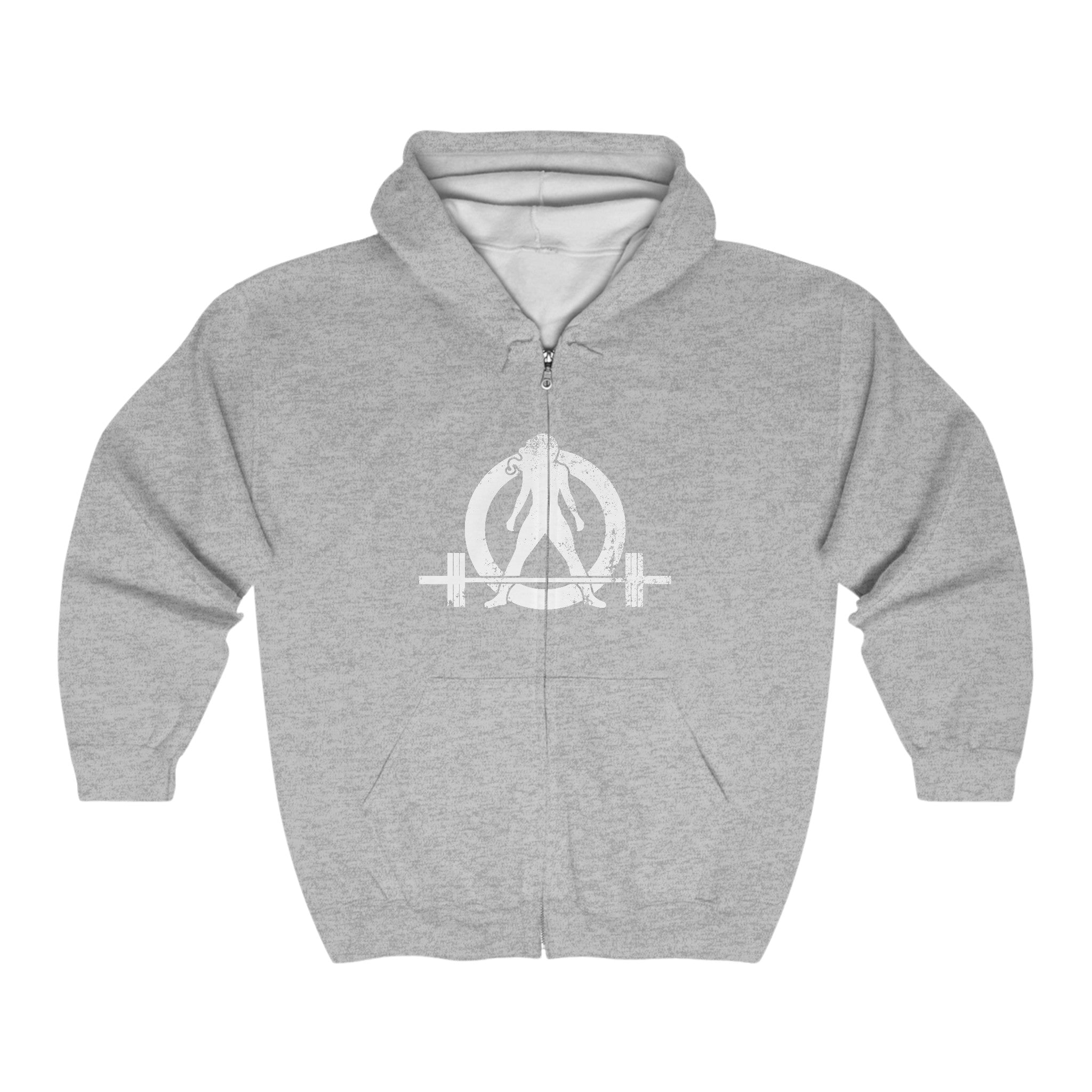 Unisex Heavy Blend™ Full Zip Hooded Sweatshirt - Distressed White Logo