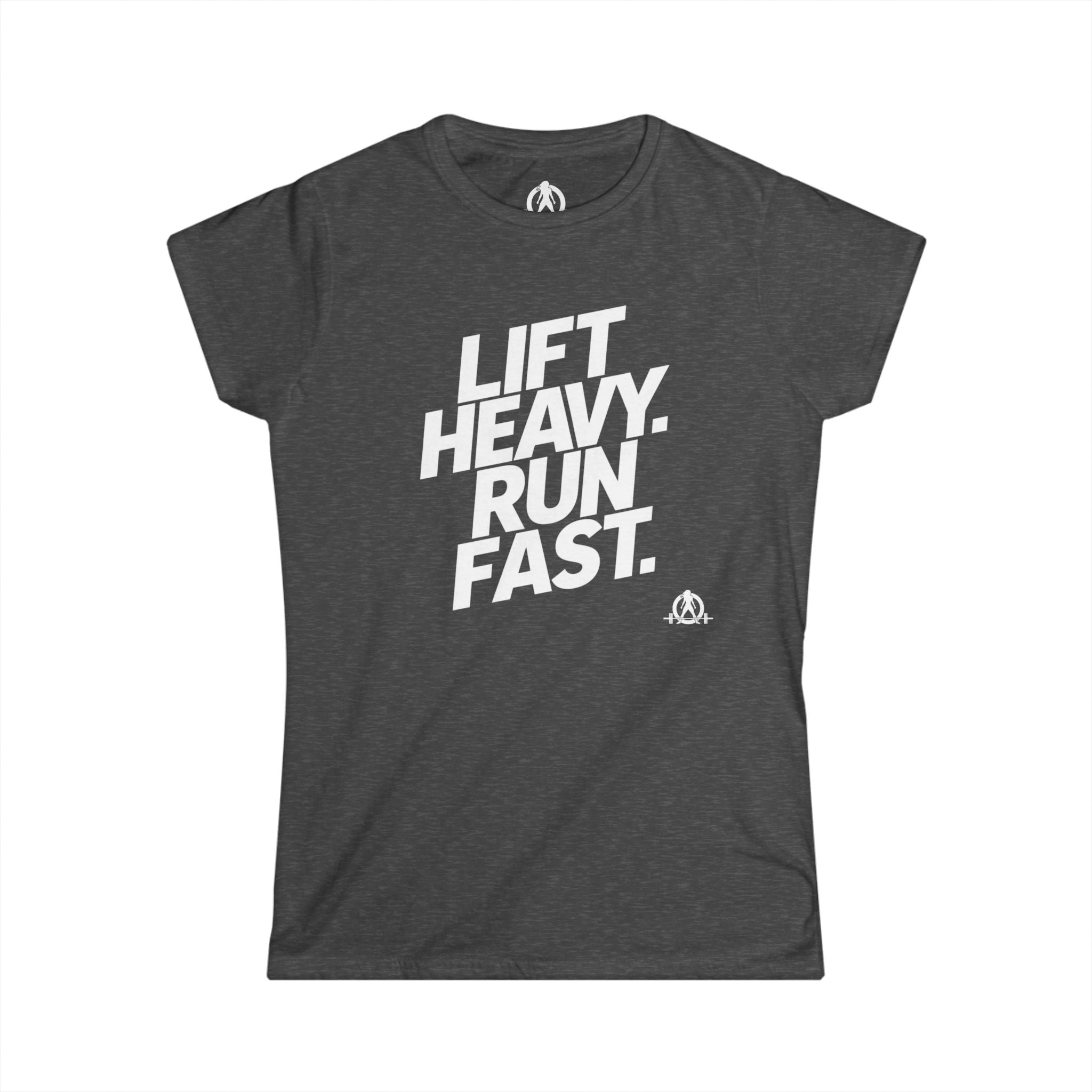 Lift Heavy Run Fast - Women's Softstyle Tee - White Front Logo