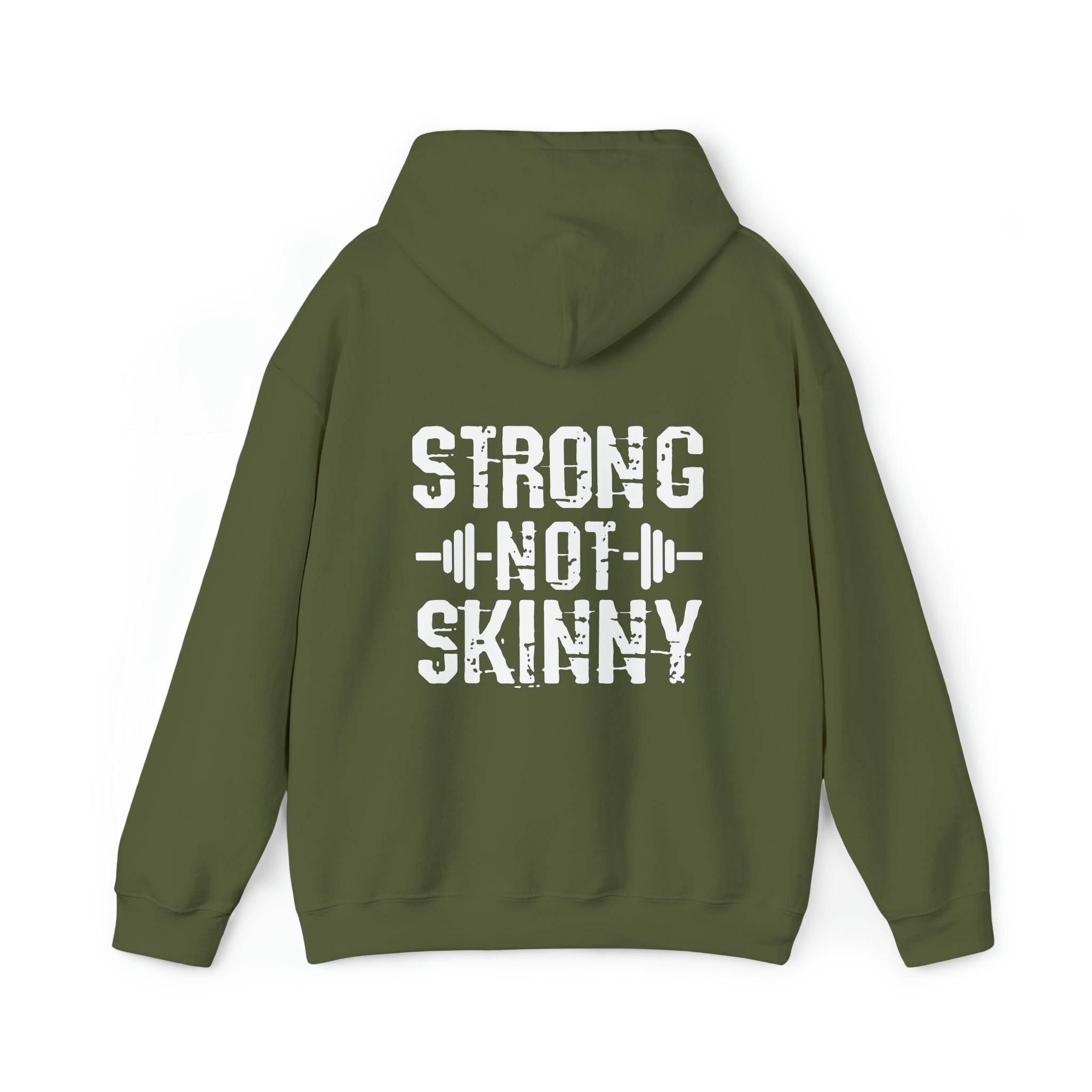 Strong Not Skinny - White Distressed Logo - Unisex Heavy Blend Hooded Sweatshirt