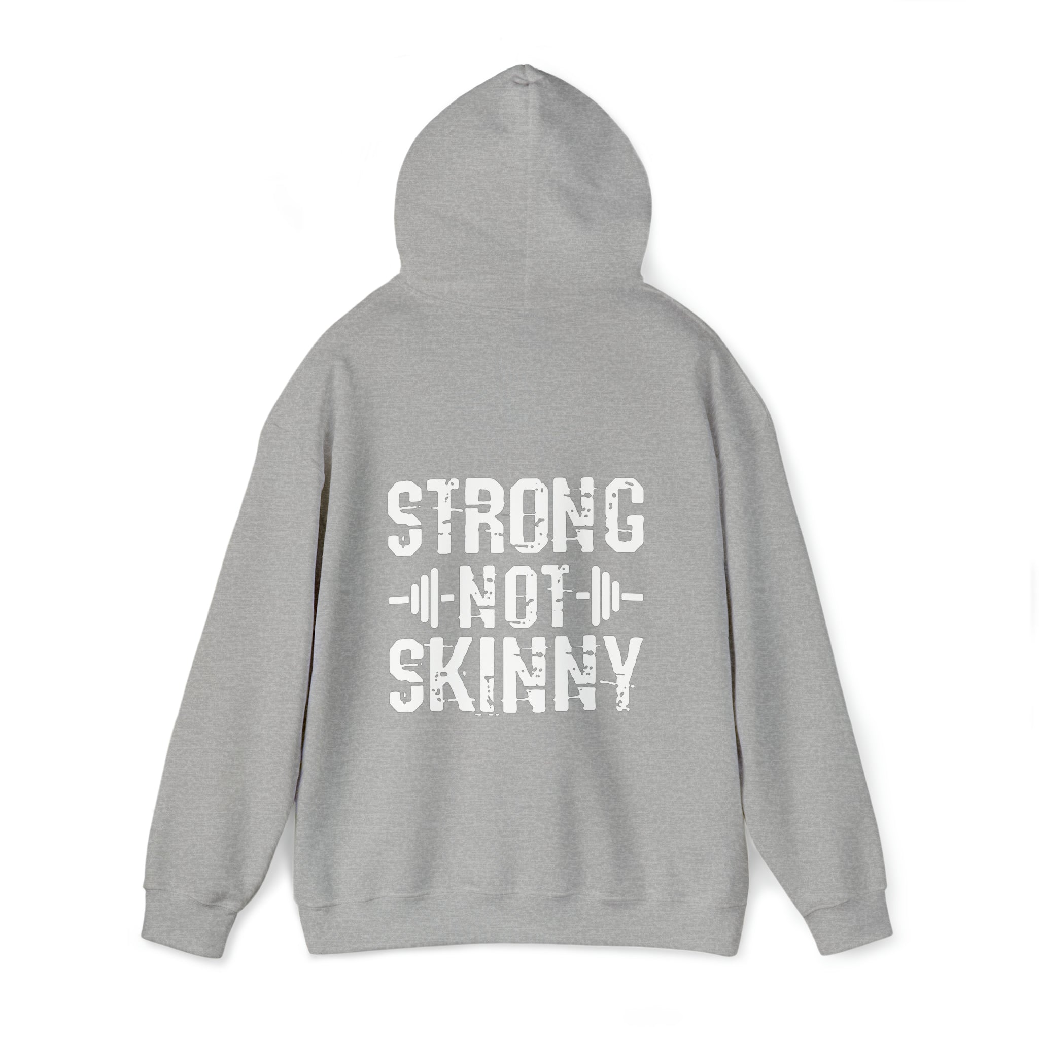 Strong Not Skinny - White Distressed Logo - Unisex Heavy Blend Hooded Sweatshirt