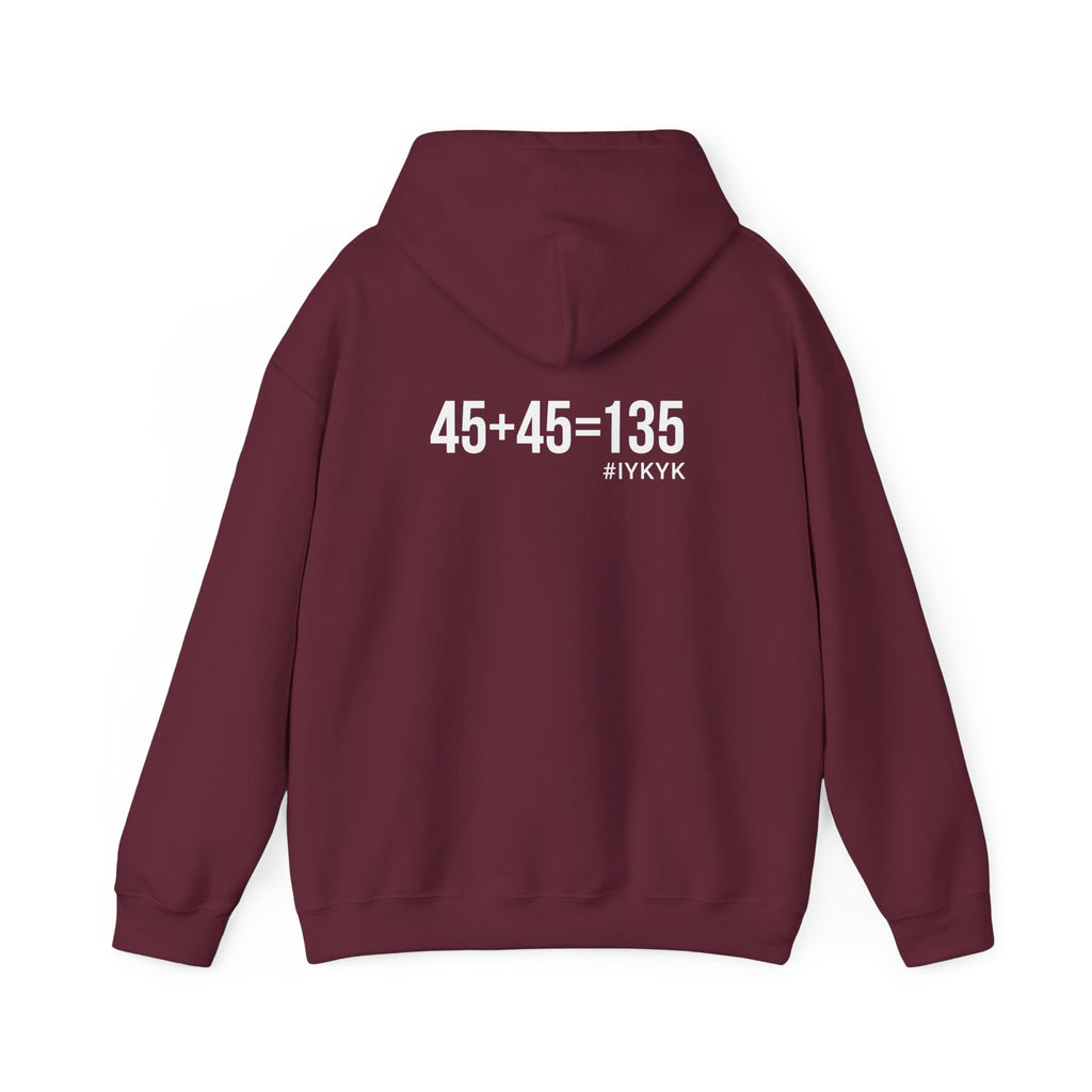 45 + 45 = 135  - Unisex Heavy Blend Hooded Sweatshirt  - White Logo