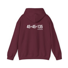 45 + 45 = 135  - Unisex Heavy Blend Hooded Sweatshirt  - White Logo Front & Back