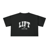 Lift Like A Girl - Women's Crop Tee - Black - Front White Logo