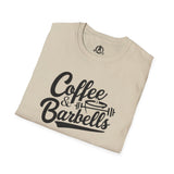 Coffee & Barbells - Unisex Softstyle T-Shirt - Black Print on Front Plain Back