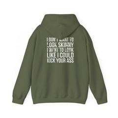 I DON’T WANT TO LOOK SKINNY – Unisex Heavy Blend™ Hooded Sweatshirt (Black Distressed Logo) 🖤💪🔥