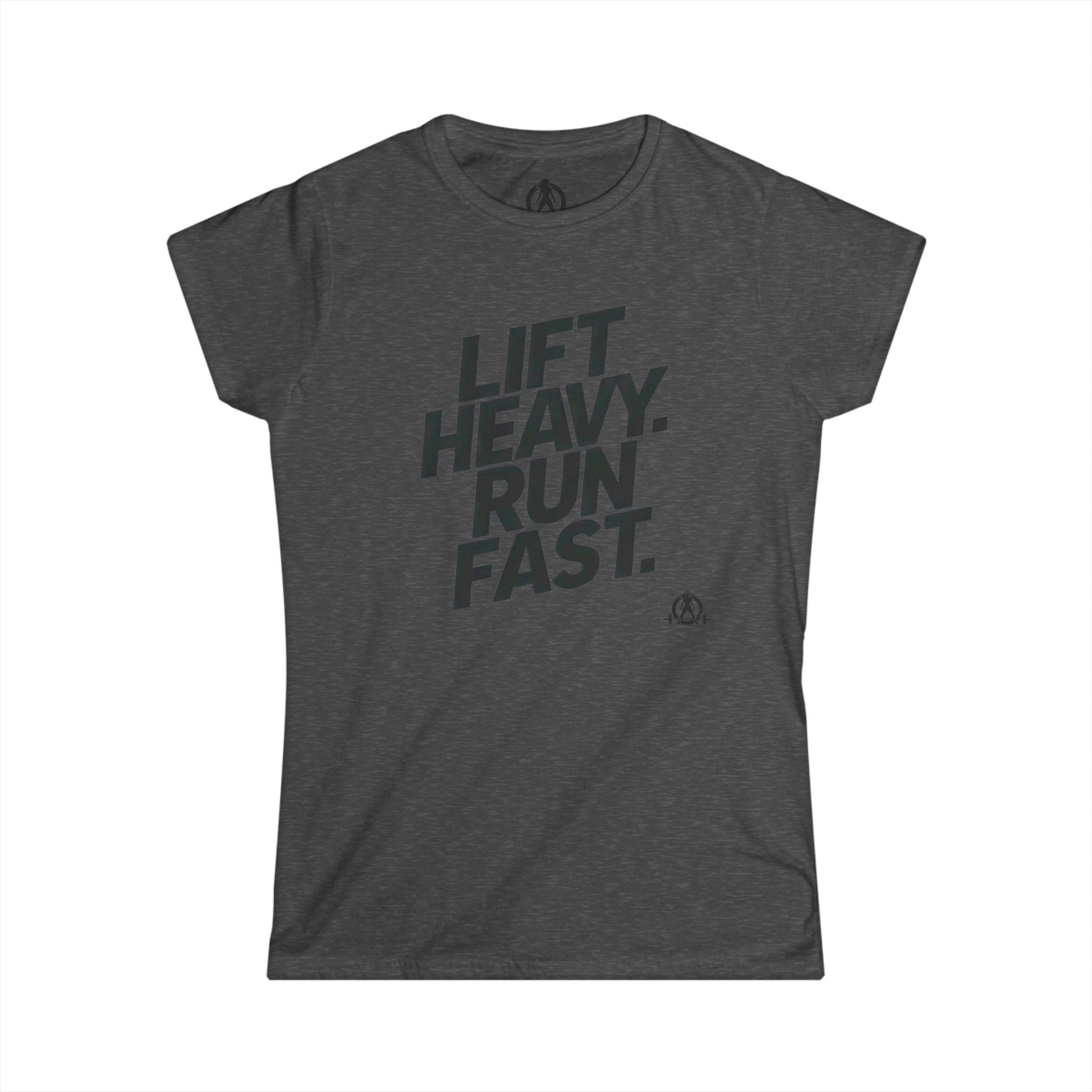 Lift Heavy Run Fast - Women's Softstyle Tee - Black Front Logo
