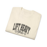 Lift Heavy Shit - Unisex Ultra Cotton Tee - Front Black Logo - Plain Back