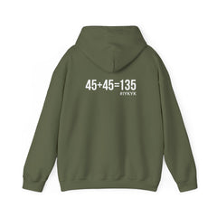 45 + 45 = 135  - Unisex Heavy Blend Hooded Sweatshirt  - White Logo Front & Back