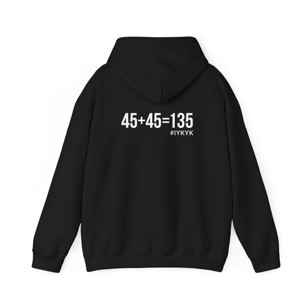 45 + 45 = 135  - Unisex Heavy Blend Hooded Sweatshirt  - White Logo