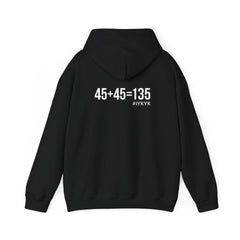 45 + 45 = 135  - Unisex Heavy Blend Hooded Sweatshirt  - White Logo Front & Back