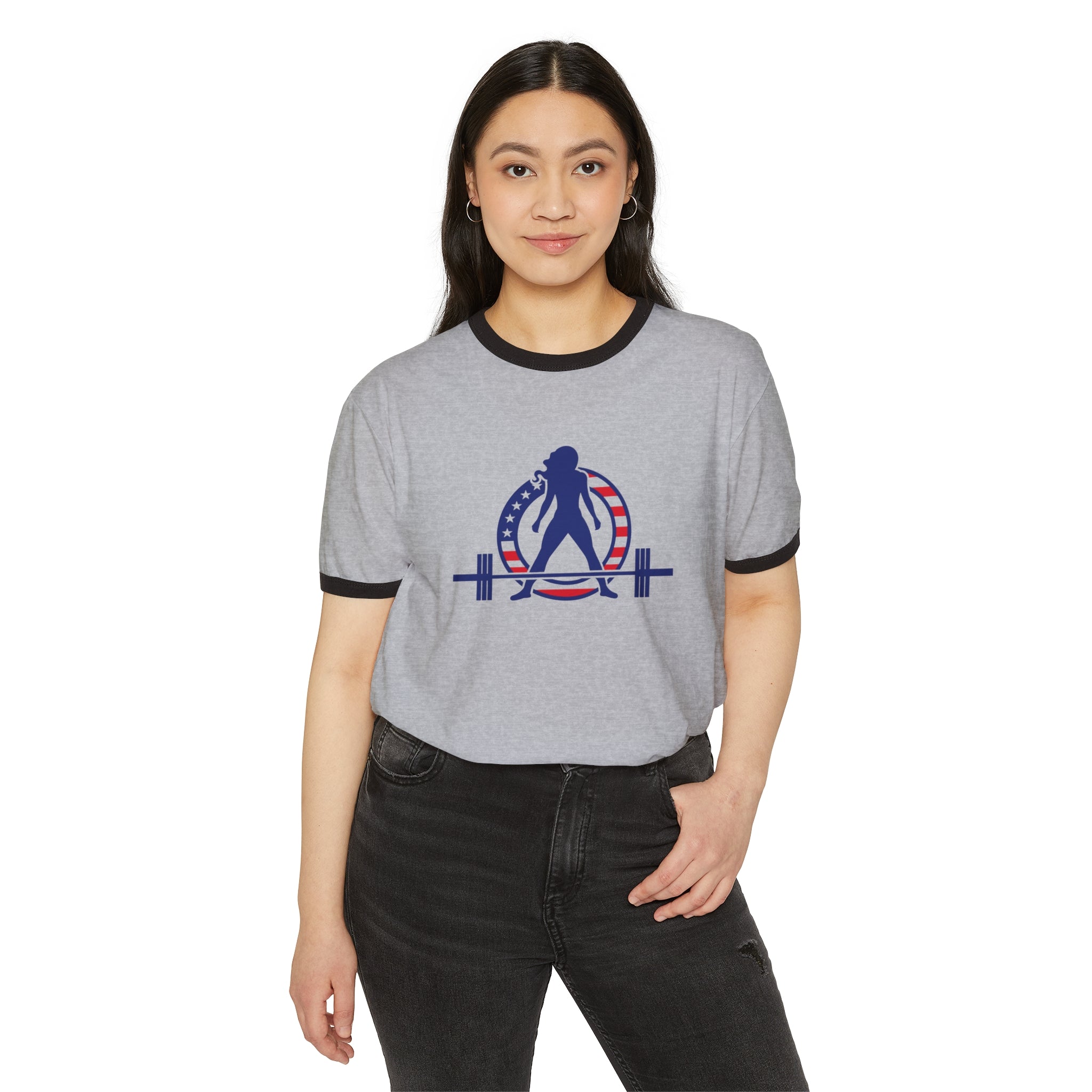 USA Collection - Unisex Cotton Ringer T-Shirt - Logo Front Plain Back