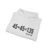 45 + 45 = 135 - Unisex Heavy Blend Hooded Sweatshirt  - Front Black & Shoulder Logo