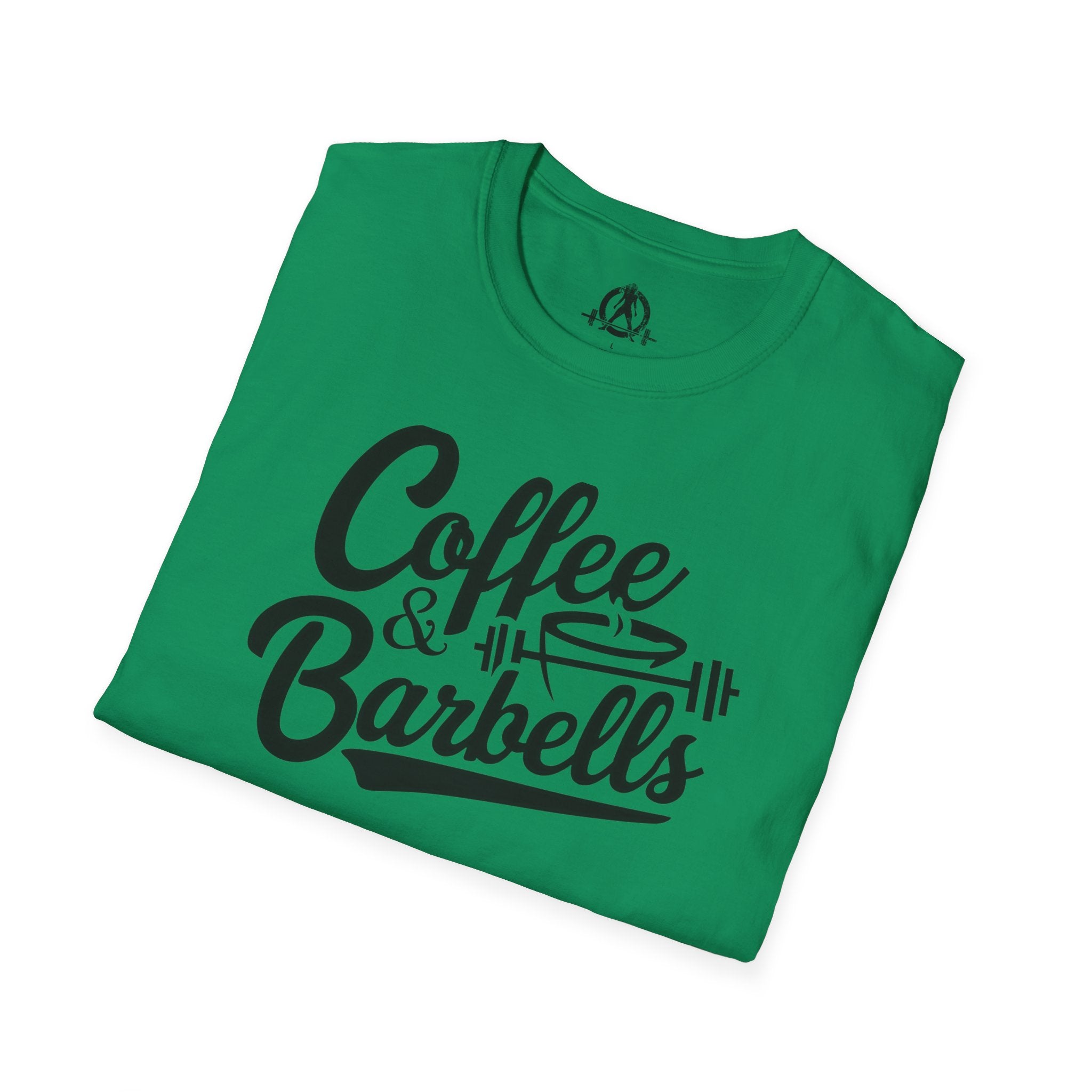 Coffee & Barbells - Unisex Softstyle T-Shirt - Black Print on Front Plain Back