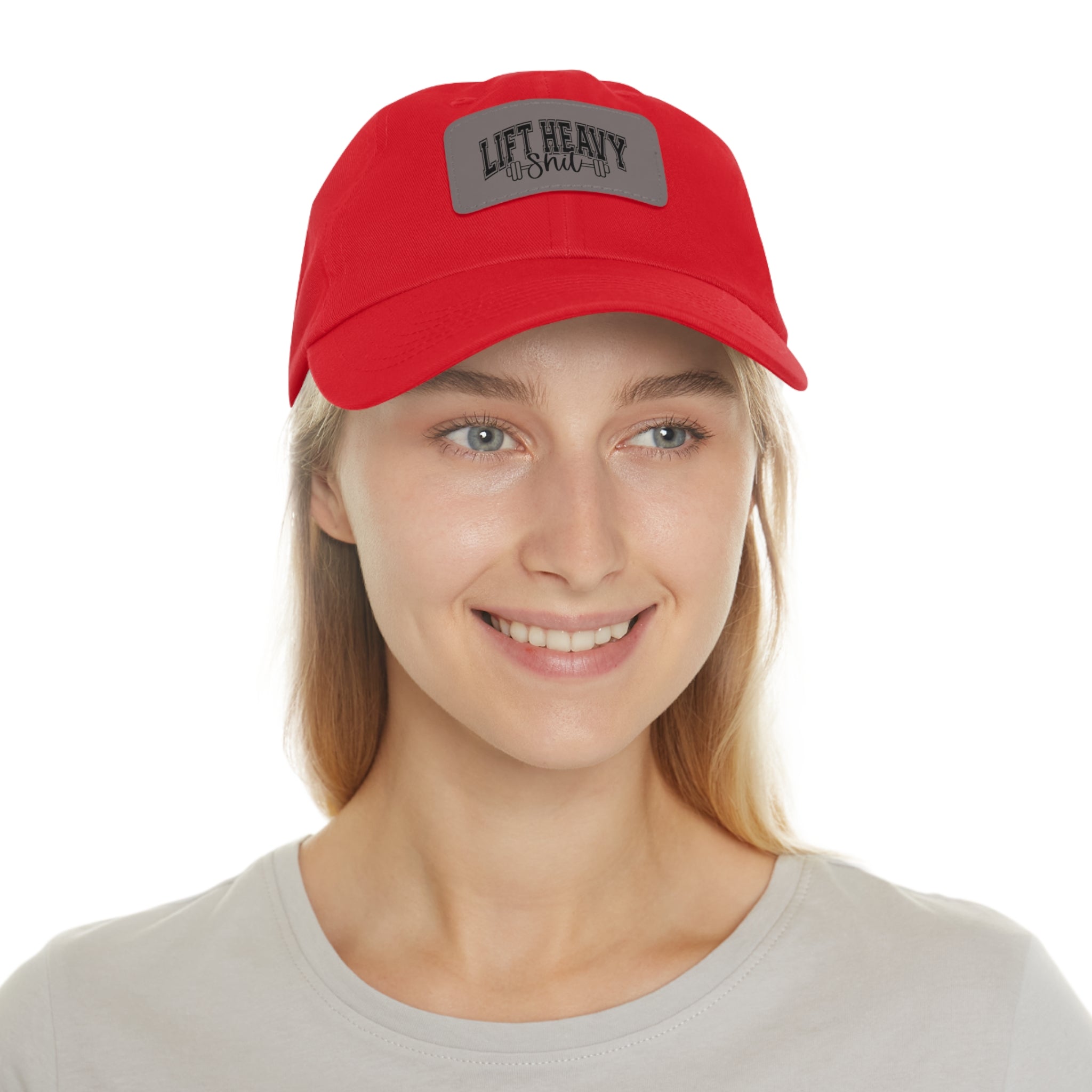 Lift Heavy Shit - Dad Hat with Leather Patch (Rectangle) - Black Font