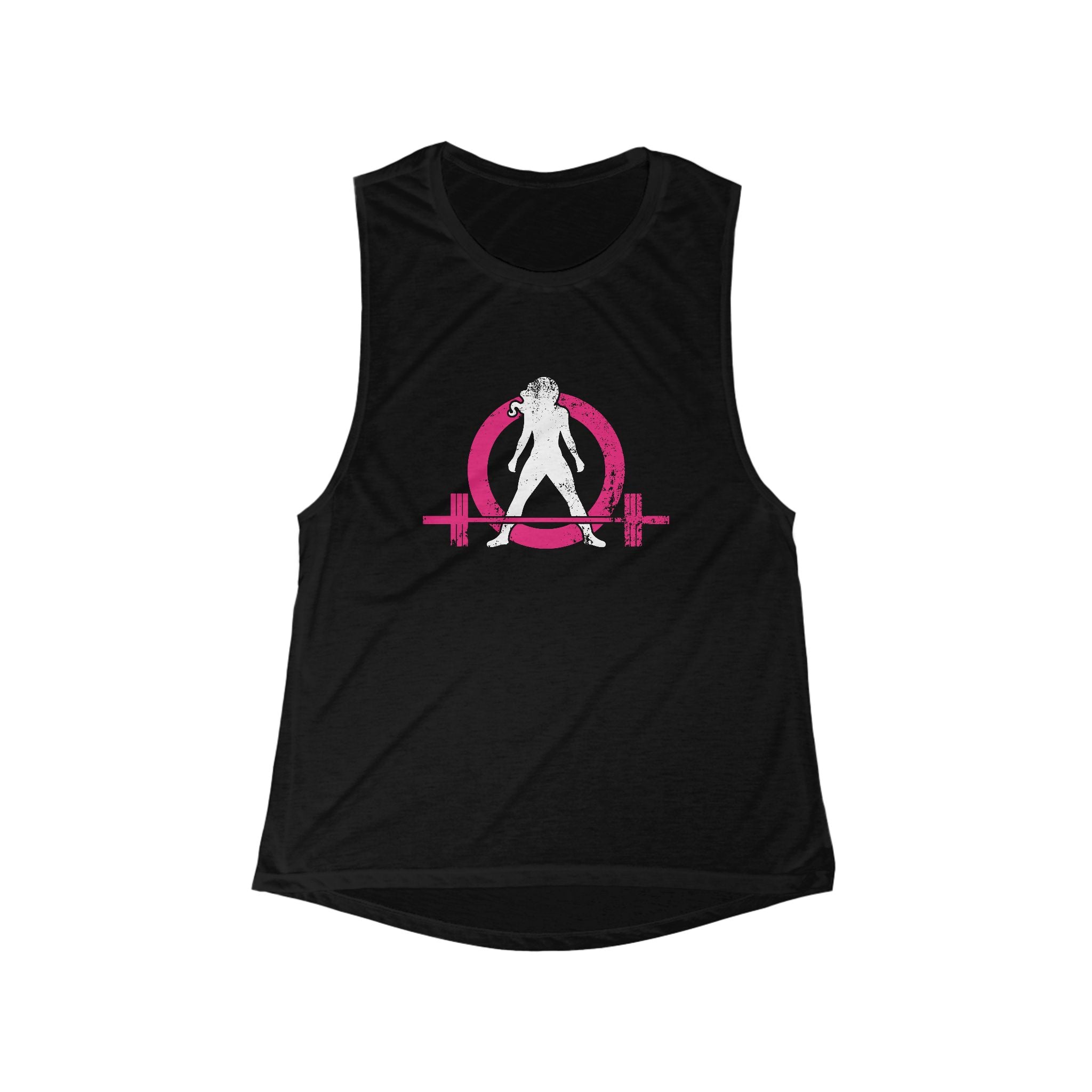 Flowy Scoop Muscle Top - Black Distressed Logo