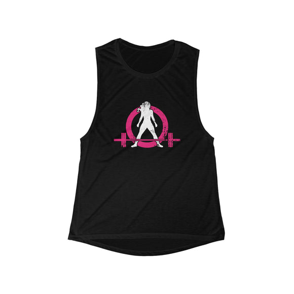 Flowy Scoop Muscle Top - Black Distressed Logo