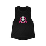 Flowy Scoop Muscle Top - Black Distressed Logo