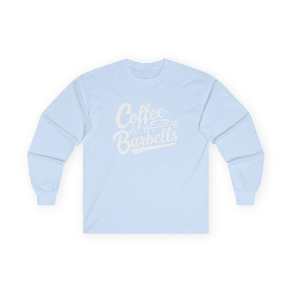 Coffee & Barbells - Unisex Ultra Cotton Long Sleeve Tee - White Front Logo Plain Back