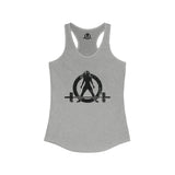 Distressed - Simple - Women's Ideal Racerback Tank - Black Distressed Logo Front