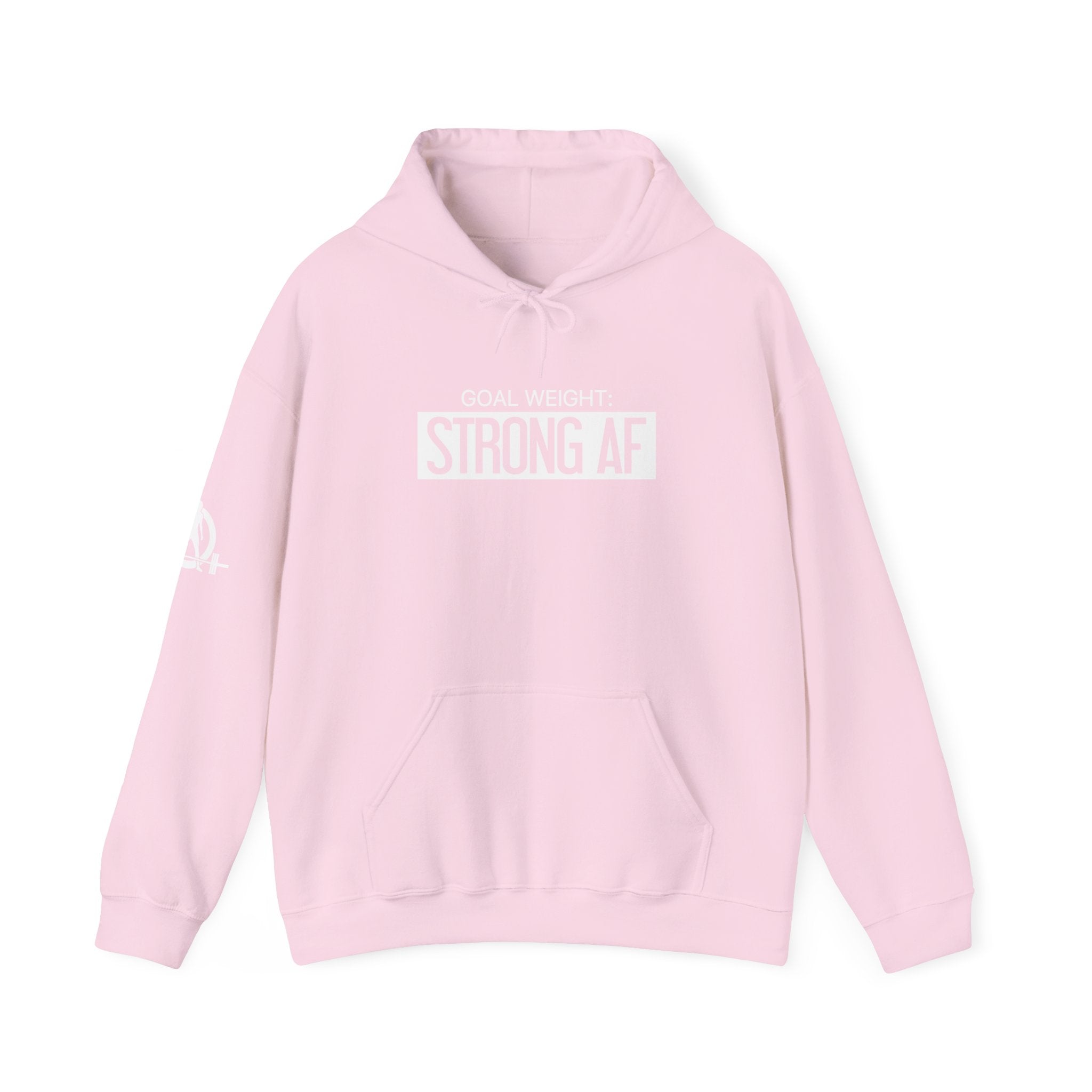 Goal Weight Strong AF - Unisex Heavy Blend Hooded Sweatshirt  - White Logo Front & Right Arm