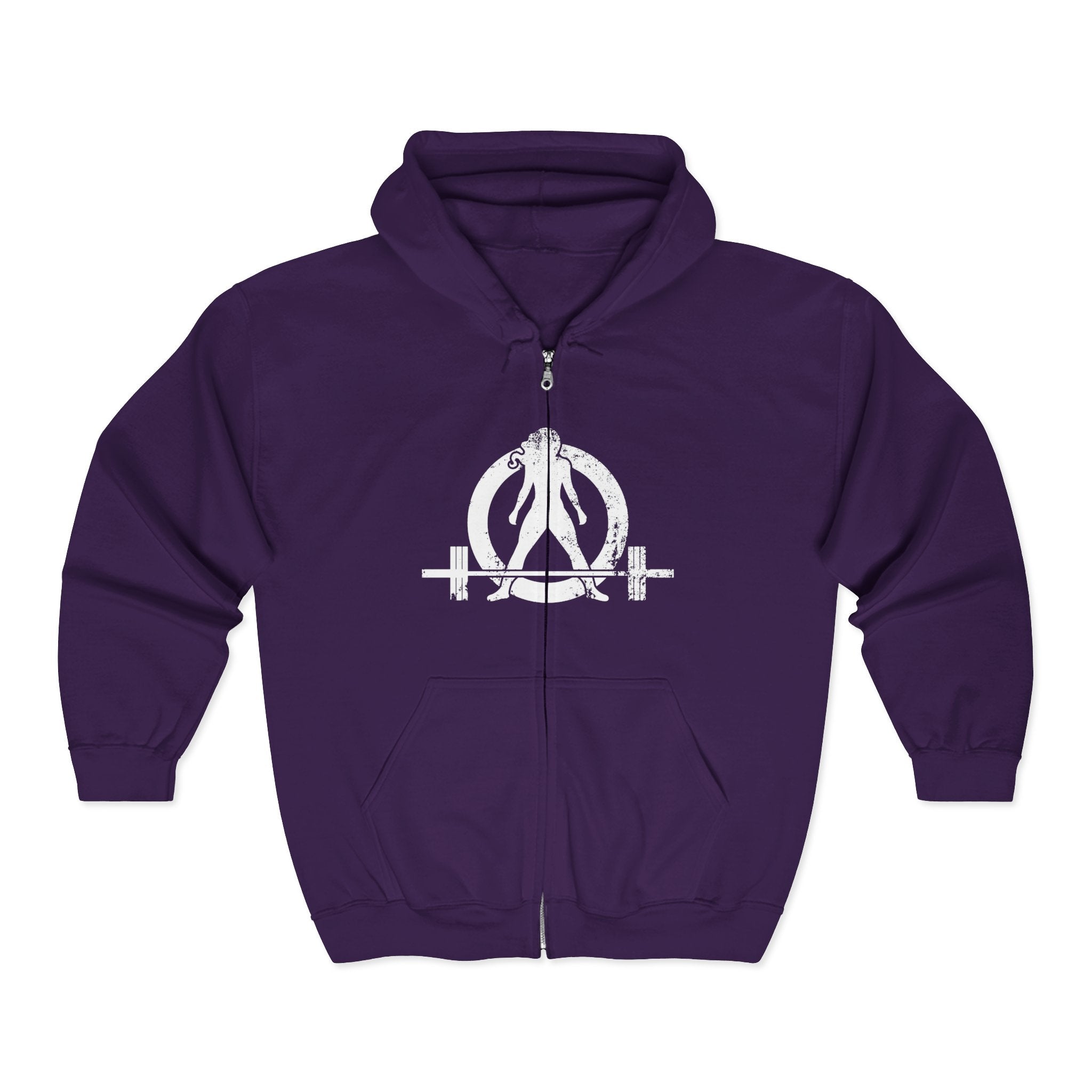 Unisex Heavy Blend™ Full Zip Hooded Sweatshirt - Distressed White Logo