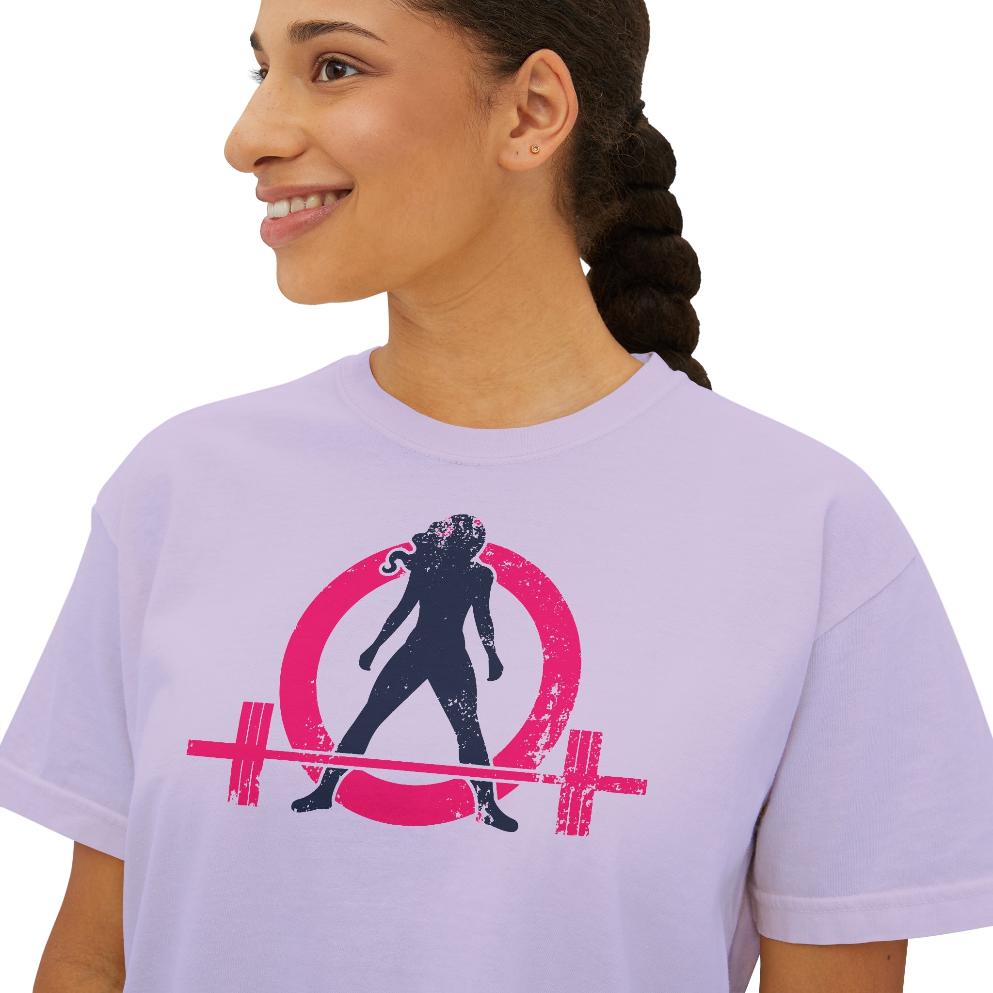 Women's Boxy Tee - Color Distressed Logo Front Plain Back