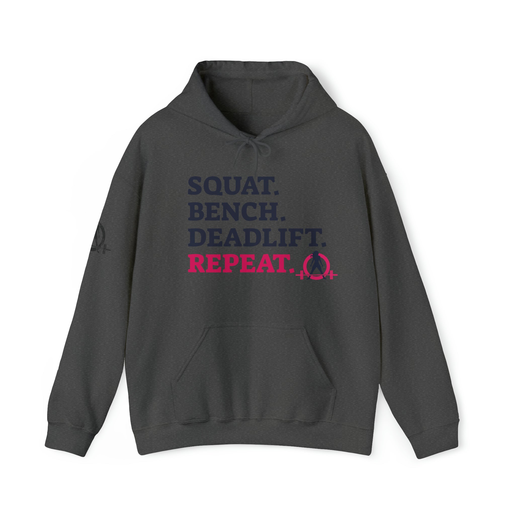 Squat Bench Deadlift Repeat - Unisex Heavy Blend Hooded Sweatshirt - Light WWLW Logo - Pink- Plain Black