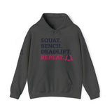 Squat Bench Deadlift Repeat - Unisex Heavy Blend Hooded Sweatshirt - Light WWLW Logo - Pink- Plain Black