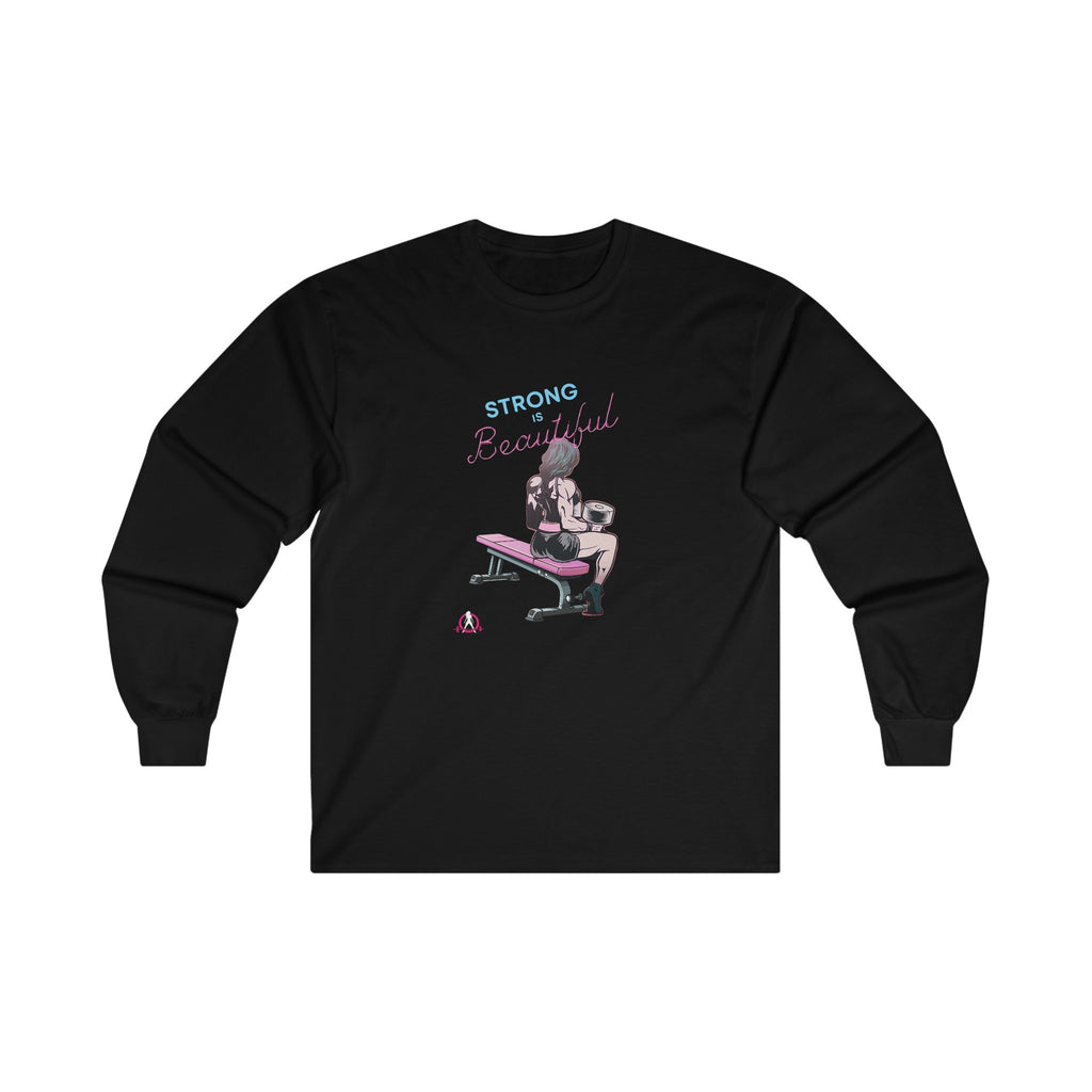 Strong Is Beautiful Comic - Unisex Ultra Cotton Long Sleeve Tee - White Front Logo Plain Back