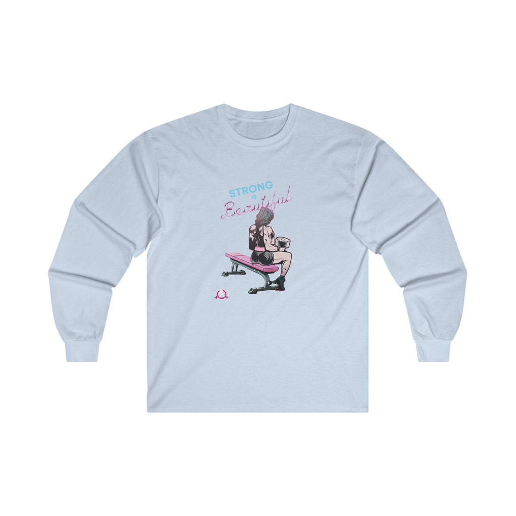 Strong Is Beautiful Comic - Unisex Ultra Cotton Long Sleeve Tee - White Front Logo Plain Back