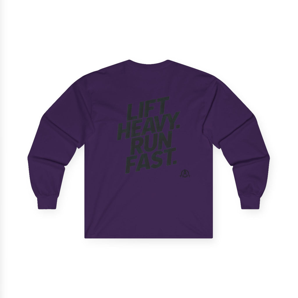 Lift Heavy Run Fast - Ultra Cotton Long Sleeve Tee - Black Logo Front & Back