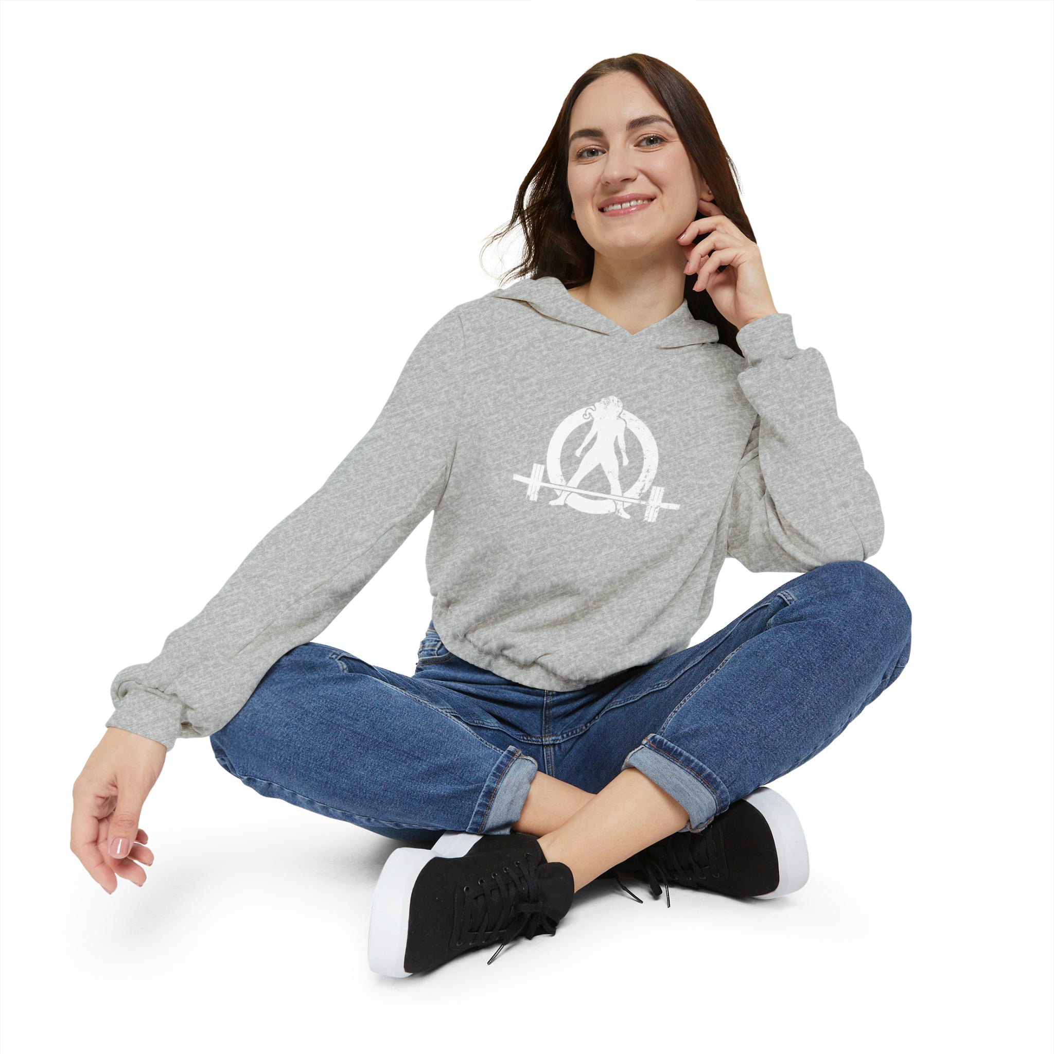 Women's Cinched Bottom Hoodie - White Distressed Logo