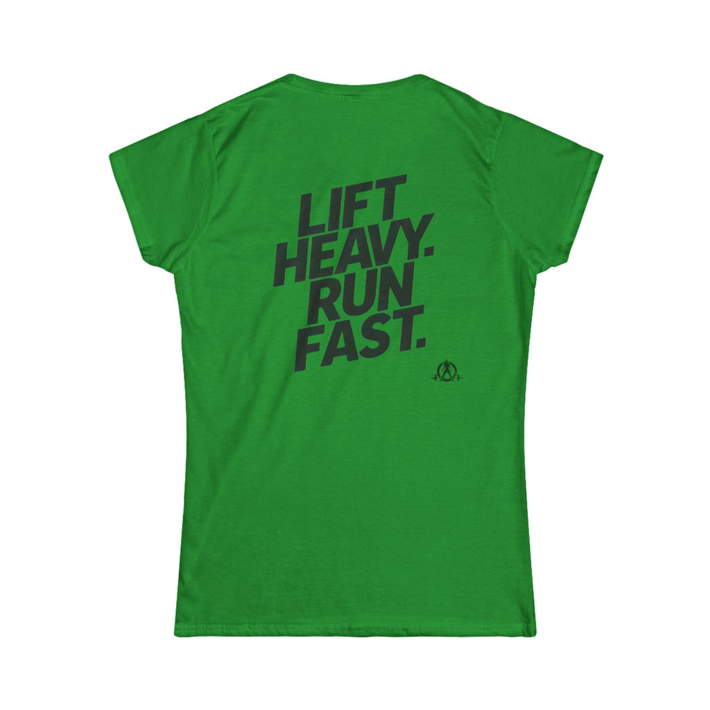 Lift Heavy Run Fast - Women's Softstyle Tee - Black Front & Back Logo
