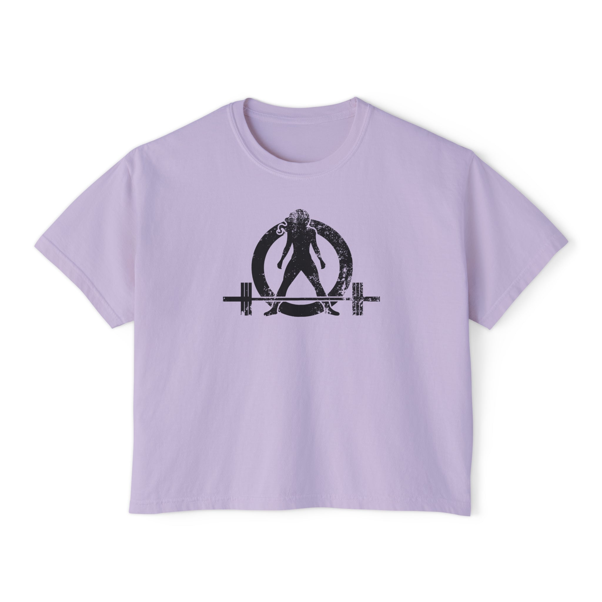 Women's Boxy Tee - Black Distressed Logo Front Plain Back