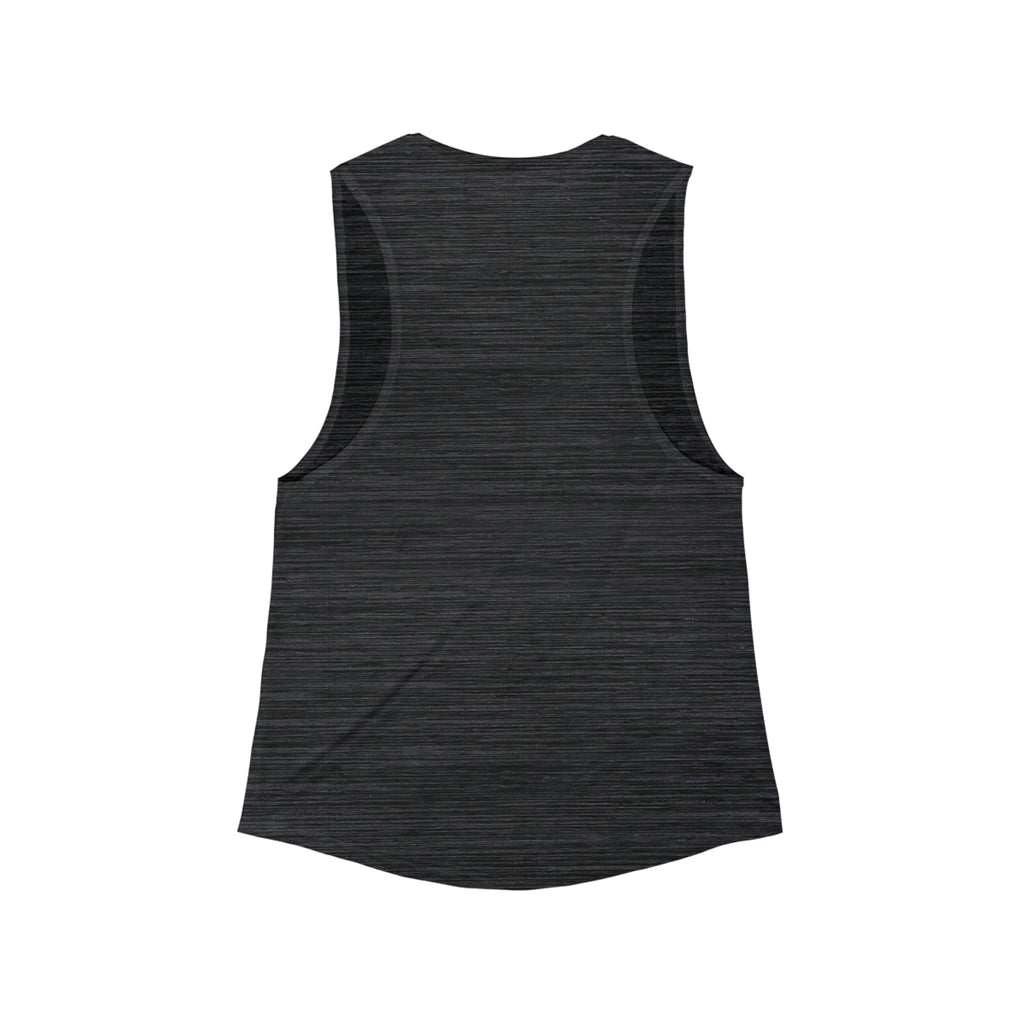 Women's Flowy Scoop Muscle Tank - White Distressed Logo