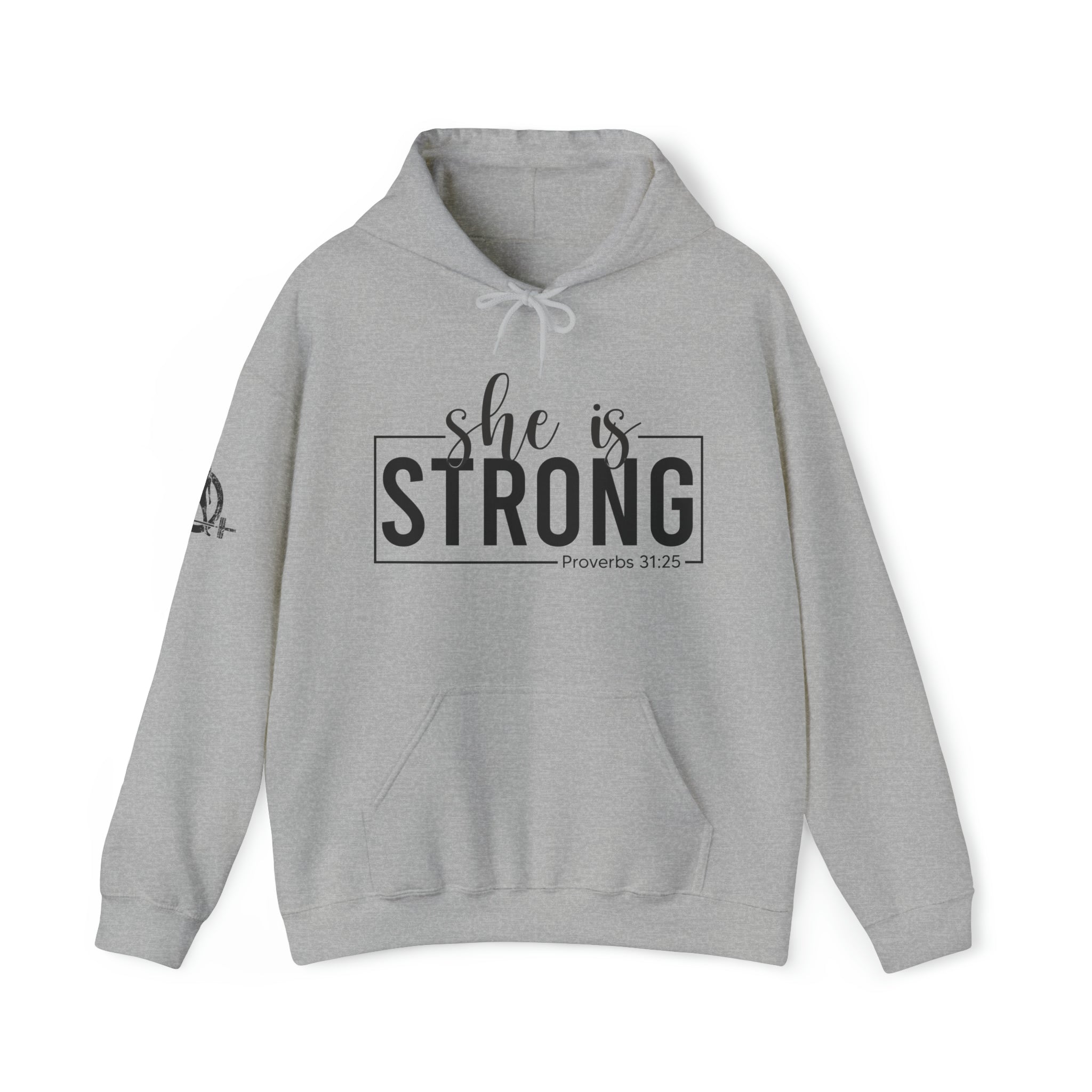 She is Strong - Unisex Heavy Blend Hooded Sweatshirt - Dark Logo - Plain Back
