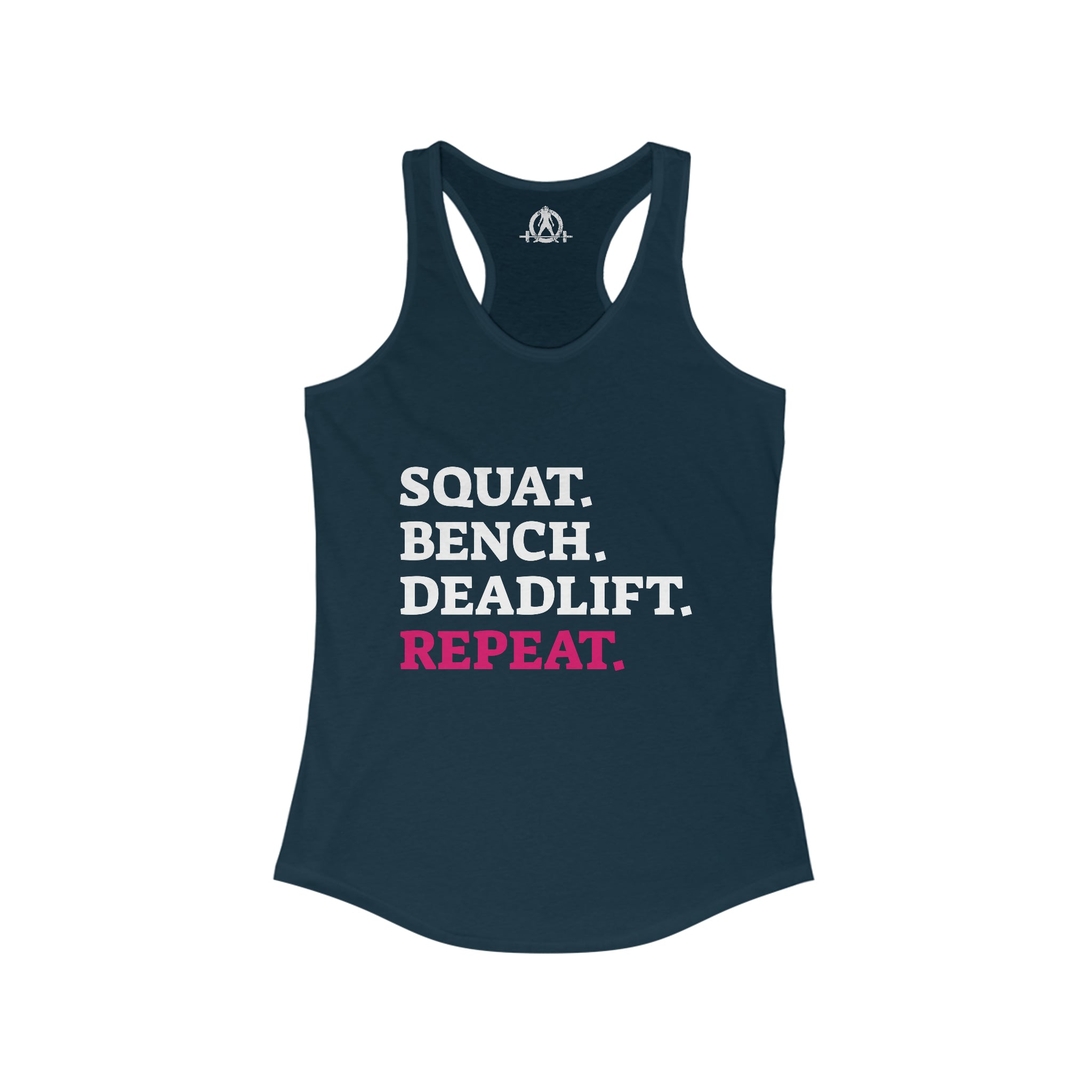 Squat Bench Deadlift Repeat - Women's Ideal Racerback Tank - Pink - Dark - Plain Back