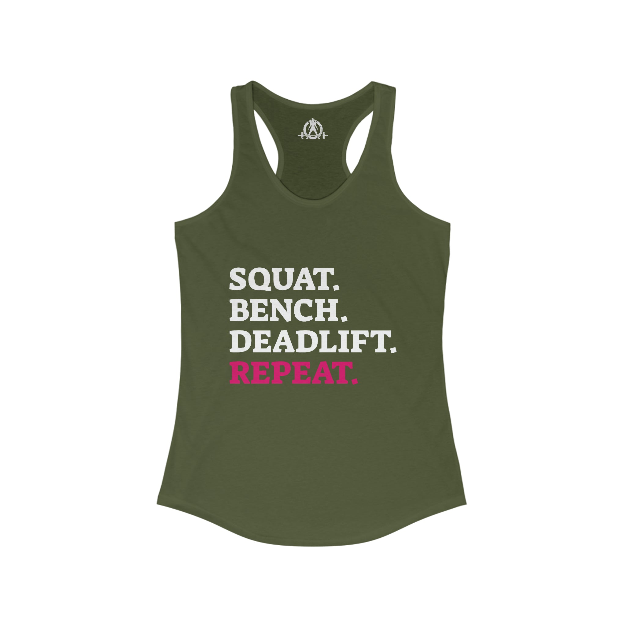 Squat Bench Deadlift Repeat - Women's Ideal Racerback Tank - Pink - Dark - Plain Back