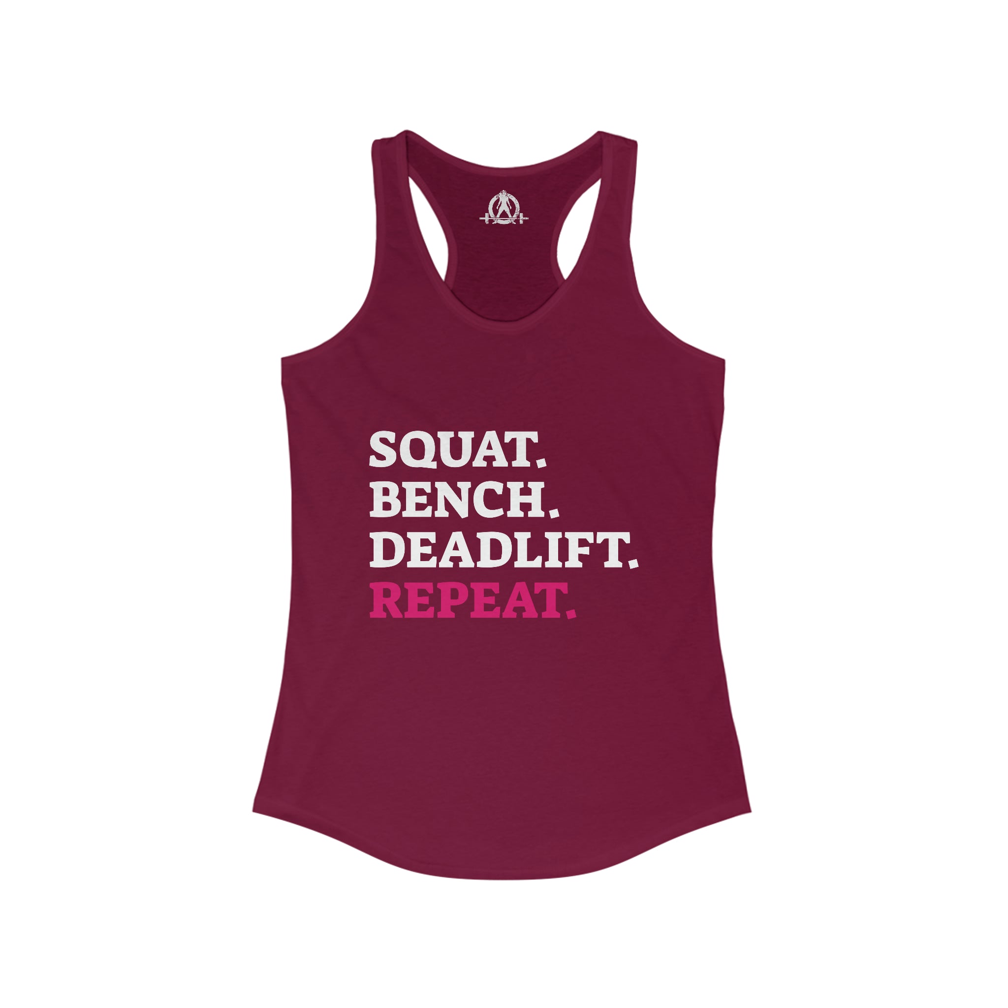 Squat Bench Deadlift Repeat - Women's Ideal Racerback Tank - Pink - Dark - Plain Back