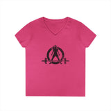 Ladies' V-Neck T-Shirt - Distressed Black Logo